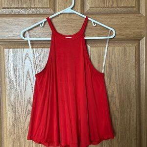 Lush Bright Red Flowy Halter top, fits like a small